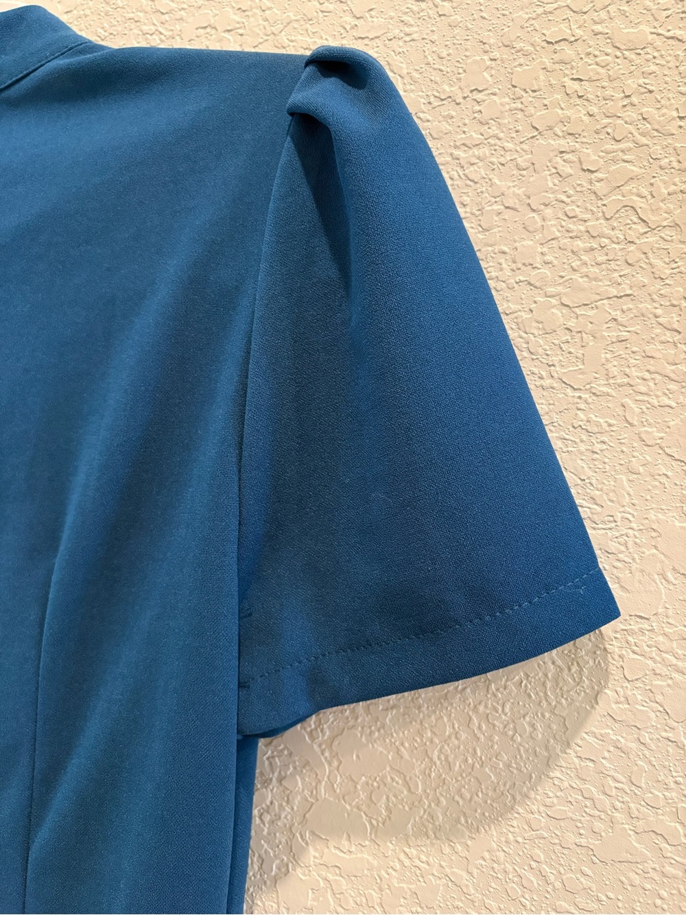 Women’s' Teal Bow Neck Short Sleeve Button Up Dress - Picture 5 of 6